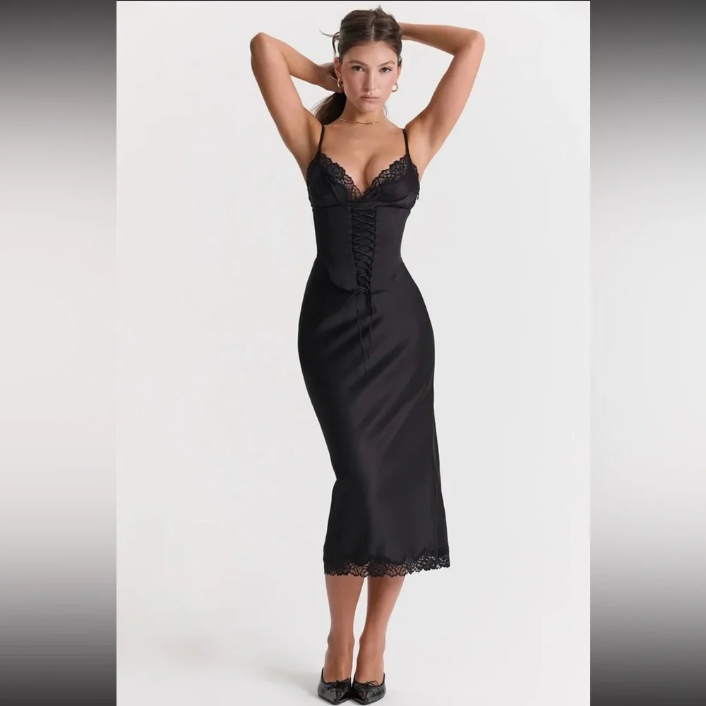 HOUSE OF CB 'Salma' Black Satin Slip Dress NWOT - Picture 5 of 9